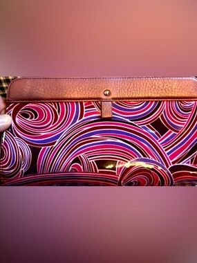 Cole Haan Clutch/Cosmic, Metallic Mauve Leather & Multicolor Glossy Patent NWOT